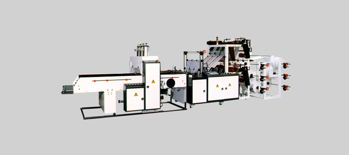 (آلة ثنائية الطابق لتصنيع أكياس وحقائب حَمل، مع نظام تقطيع على البارد (4 خطوط