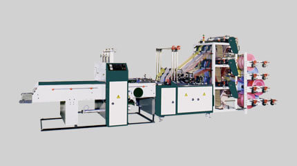 (آلة ثنائية الطابق لتصنيع أكياس وحقائب حَمل، مع نظام تقطيع على البارد (6 خطوط