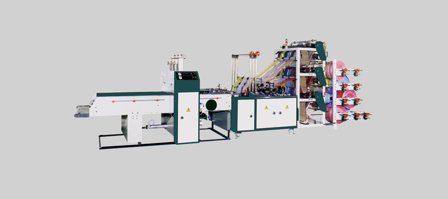 Triple deck T-shirt bag making machine, cold-cut system (6 lines)