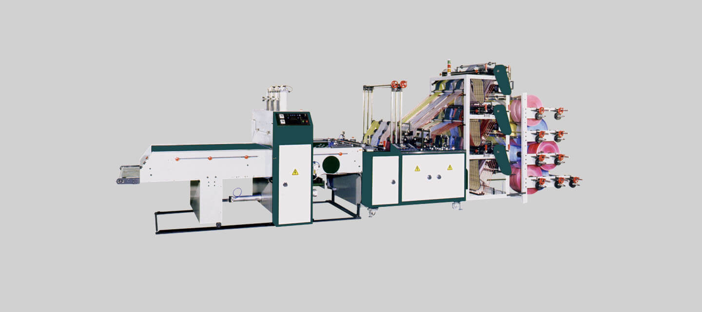 (آلة ثلاثية الطوابق لتصنيع أكياس وحقائب حَمل، مع نظام تقطيع على البارد (9خطوط