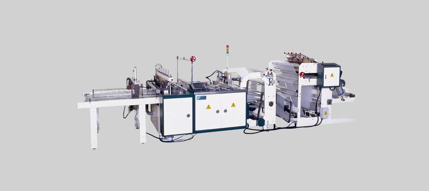 Tensionless thick guage bottom seal bag making machine + Heat-slitting system