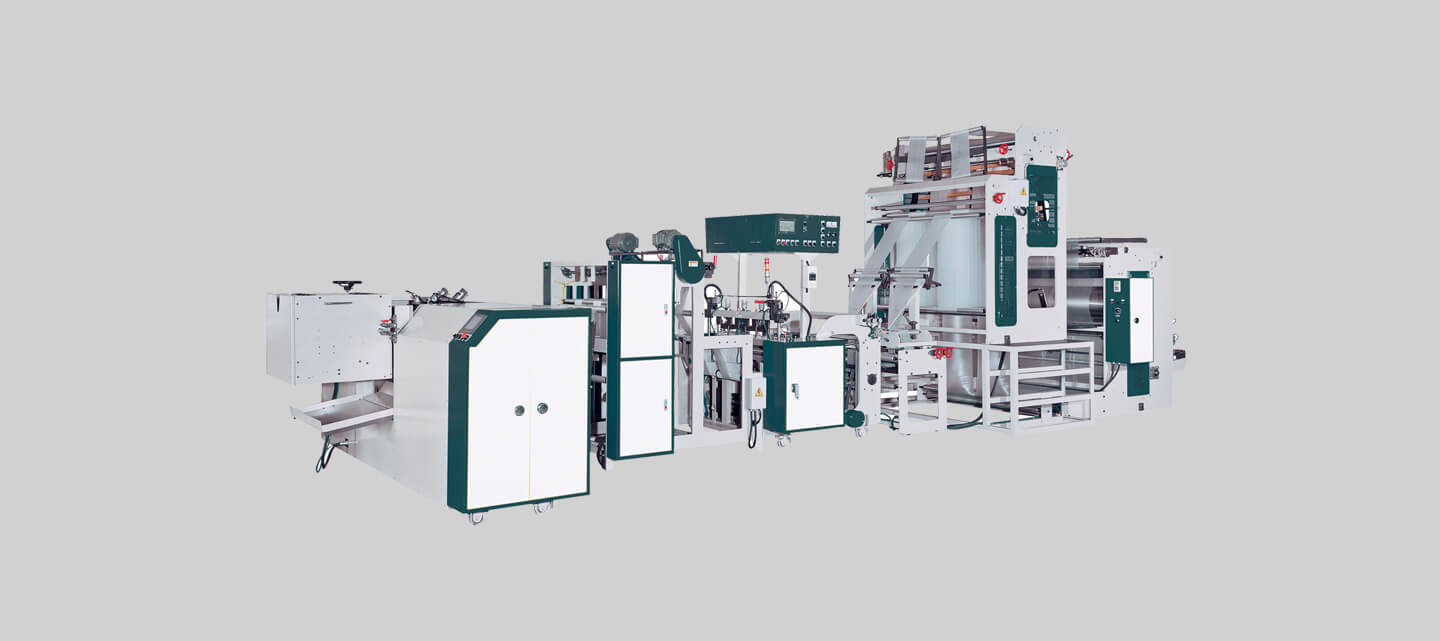 Fully automatic bottom seal bag on roll making machine + heat-slitting & post-gusset system